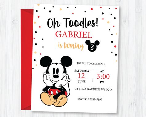 Mickey birthday invitation, Red Black and Yellow Mickey Mouse invitate | Birthday, Boys, Polka Dot Printable Intant download https://etsy.me/3MfQXqt #birthday #mickeymouseinvitation #mickeymouseparty #mickeymousebirthdayinvite #personalisedbirthdaycard