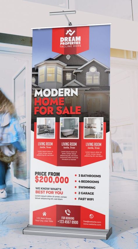 Real Estate Advertising Roll Up Banner PSD | PSDFreebies.com Rollup Design, Roll Up Banner Design, Marketing Banner, Advertisement Layout, Tv Showcase, Roll Banner, Free Real Estate, Signage Board, Open House Signs