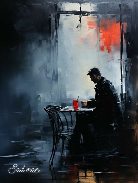 Old Paintings Aesthetic Dark, Old Paintings Aesthetic, Oil Painting Aesthetic Dark, Painting Of A Man, Moody Art, Digital Creator, Expressionist Art, Man Sitting, Dark Art Illustrations