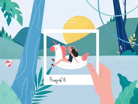 Summer Memories by Lera Kuntsevich - Dribbble Memories Illustration, Memory Illustration, Memory Design, Summer Illustration, Summer Memories, Summer Design, Flat Illustration, Illustrations And Posters, 귀여운 동물