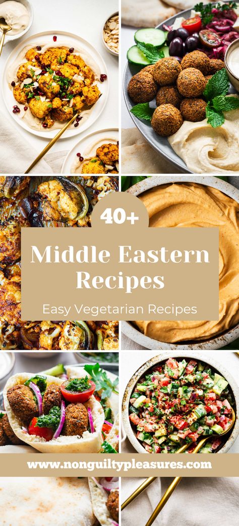 Looking for some delicious and easy Middle Eastern recipes that also happen to be vegetarian? Look no further! From traditional Lebanese dishes like Muhammara to crispy falafel, traditional hummus, and Persian eggplant stew, this collection of vegetarian Middle Eastern recipes has something for everyone. Simple and fresh ingredients with parsley, lemon juice and olive oil with spices like sumac and za'atar come together to create flavourful and satisfying Middle Eastern meals. Plant Based Middle Eastern Recipes, Middle Eastern Recipes Side Dishes, Middle Eastern Stew Recipes, Mid Eastern Recipes, Vegetarian Iranian Recipes, Middle Eastern Roasted Vegetables, Arabic Vegetarian Recipes, Middle Eastern Cooking, Lebanese Side Dishes