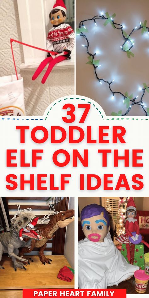 These Elf on the Shelf ideas for toddlers will have you breathing a sigh of relief! These Elf on the Shelf ideas are EASY, doable, simple, but also so awesome and fun! The Elf on the Shelf doesn't have to be complicated, especially when it's for 2 and 3 year olds! First Night Elf On The Shelf Ideas Toddler, Craft Elf On The Shelf, Preschool Elf Ideas, Elf Idea For Toddler, Elf In The Shelf For Toddlers, Elf On The Shelf For Toddlers Simple, Elf On The Shelf Ideas For Toddlers Welcome Back, Easy Elf On The Shelf For Toddlers, Toddler Elf On Shelf Ideas