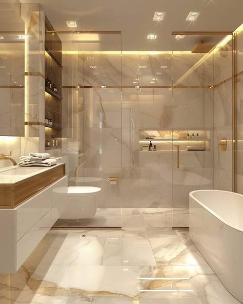 Bathroom Ideas Marble, Big Bathroom Ideas, Mansion Bathrooms, Bathroom Luxury Design, Ensuite Ideas, Modern Bathroom Ideas, Bathroom Interior Design Modern, Bathroom Luxury, Bathroom Inspiration Modern