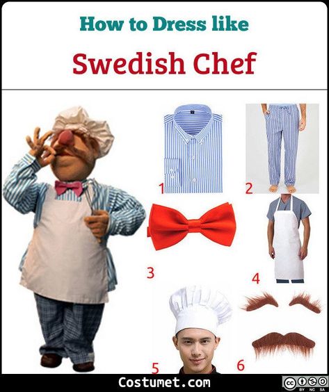 Swedish Chef Costume, Muppets Costume, Vocabulary Parade, Muppets Party, Chef Costume, Red Bowtie, Halloween Parejas, Swedish Chef, Teen Halloween