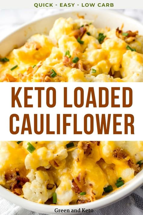 Keto Loaded Cauliflower, Keto Cauliflower Casserole, Loaded Cauliflower Casserole, Loaded Cauliflower, Keto Side, Loaded Baked Potato, Cauliflower Casserole, Recetas Keto, Keto Side Dishes