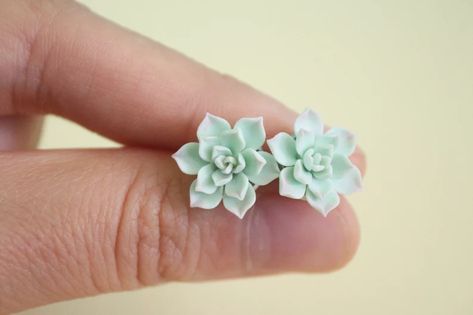 Mint Succulent Earrings. Clay Stud Earrings. Succulent Jewelry | Etsy Succulent Earrings, Blue Succulents, Succulent Jewelry, Clay Stud Earrings, Plant Jewelry, Cartilage Earrings Stud, Sunflower Jewelry, Succulent Gifts, Collar Chain