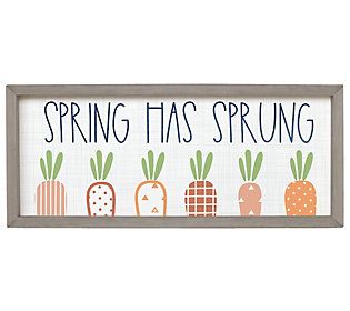 A soft, textile texture provides a subtle backdrop for this fun, "Spring Has Sprung" statement frame. From Sincere Surroundings. Frame Sign, Spring Wall Art, Rustic Wood Frame, Wood Frame Sign, Spring Has Sprung, Main Page, Rustic Wood, Carrots, Wood Frame