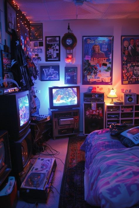 80s Rock Bedroom, 90s Bedroom Aesthetic, 90s Room Aesthetic, Vibey Bedroom, Rock Bedroom, 90s Room, Create Pin, Rock Room, Grunge Bedroom