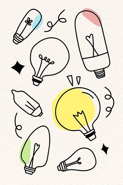 Light Bulb Doodle, Bulb Doodle, Bulb Drawing, Light Bulb Drawing, How To Draw Ribbon, Doodle Borders, Web Design Resources, Free Illustration Images, Hand Drawn Icons