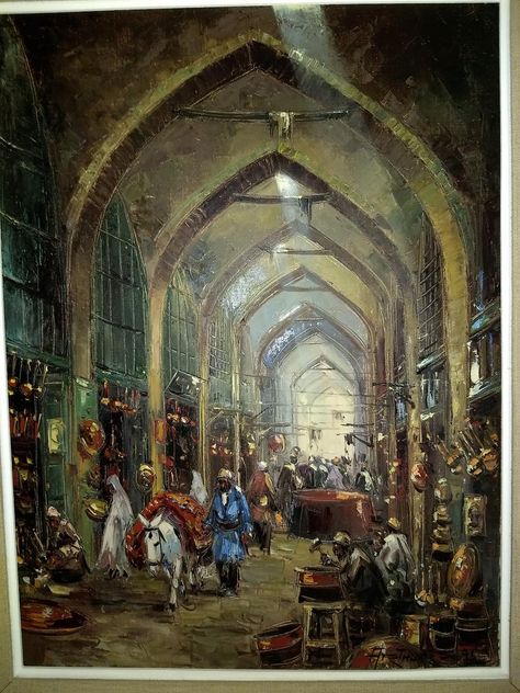 Tehran Bazaar Tehran Bazaar, Persian Bazaar, Iran Culture, Market Art, Ancient Persian, Mini Drawings, Tehran, Art Studio, Iran