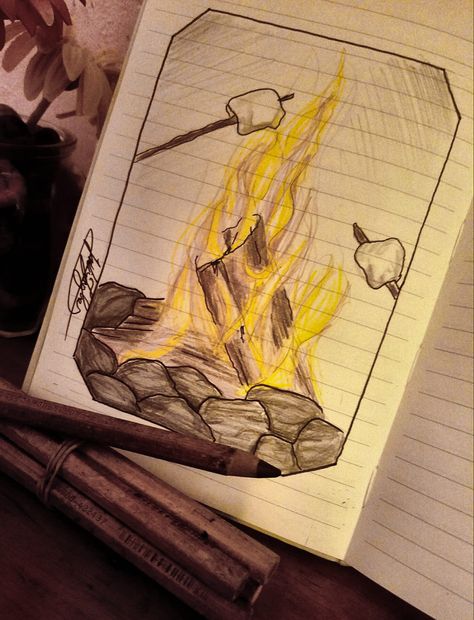 Oct. 5 drawing prompt: Campfire. It's pretty basic, but I like. Bonfire Drawing, Campfire Drawing, Orange Sherbert, Fire Drawing, Team 8, Drawing Prompt, Bonfire Night, Toasted Marshmallow, Chat Board