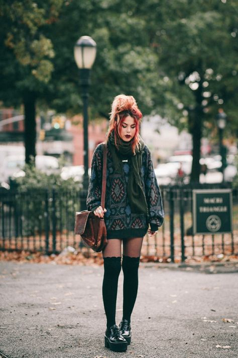 Fall outfit layering- Oversized sweater, tights, over the knee socks ft. @luanna www.le-happy.com Tights And Knee High Socks, Knee High Socks Over Tights, Over The Knee Socks Outfit Fall, Over The Knee Socks Outfit Winter, Over The Knee Tights Outfit, Tights With Knee High Socks, Knee Sock Outfits, Knee High Sock Outfits, Knee High Socks Outfit Fall