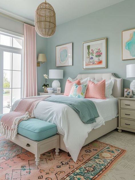 76 Dreamy Bedroom Ideas to Inspire Every Teenage Girl to Create the Perfect Corner Blue Girls Bedroom, Teal Girls Bedroom, Girls Bedroom Teal, Colorful Girls Bedroom, Blue Girls Rooms, Twin Girl Bedrooms, Girls Blue Bedroom, Blue And Pink Bedroom, Teal Rooms