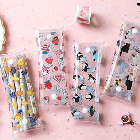 Diy Pencil Pouch, Pencil Pouch Diy, Cute Pouches, Transparent Pouch, Stationary Collection, Stationary Products, School Pouch, Clear Face Mask, Pencil Cases For Girls