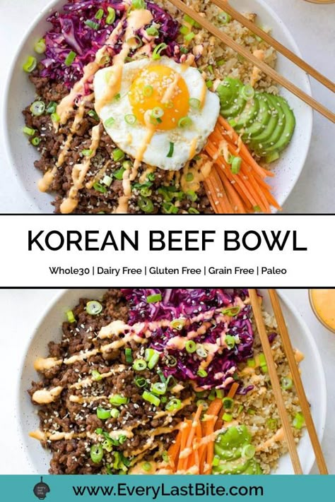 Shaved Beef Recipes, Beef Cauliflower Rice, Shaved Beef Recipe, Paleo Bowl, Ground Beef Bowls, Gina Livy, Beef Cauliflower, Beef Bowl Recipe, Korean Ground Beef