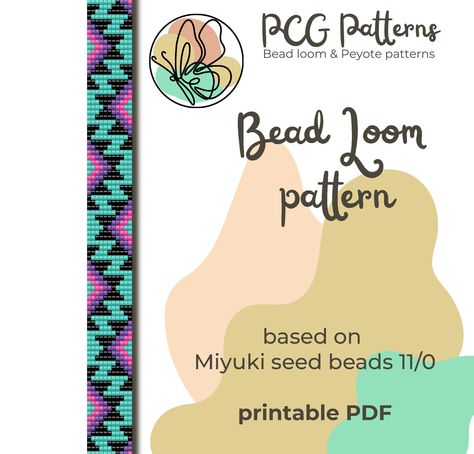 "Bead Loom Pattern instant download printable PDF on how to make DIY seed beads bracelet. Pattern is based on Miyuki seed beads 11/0 palette but any available beads can be used. Note that beads you use affect on size of bracelet, so make measures while beading. Better use high-quality calibrated seed beads to get perfect results. Difficultiness: * Medium Bead colors: 4 Approximate size of the finished product: * 0.58\" = 11 columns * 6.26\" = 91 rows Materials needed: * Seed beads * Seed bead ne 7 Bead Loom Patterns, 9 Bead Loom Pattern, Beaded Loom Patterns, Bead Loom Designs Free Pattern, Bead Loom Patterns Beginner, Bead Loom Patterns Native, Seed Bead Loom Patterns Free, Fish Bead Loom Pattern, Bead Loom Patterns 6 Rows