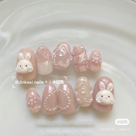 Korean Nail Art Aesthetic Pastel, Aesthetic Korean Nails, Douyin Nails Almond, Nails Xiaohongshu, Jelly Nails Gel, Korean Glass Nails, Xiaohongshu Nails, Nails Douyin, Douyin Nails