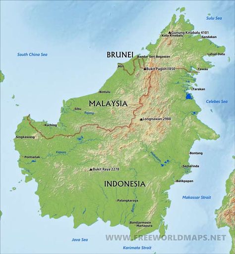 Asean Countries, Borneo Island, Bintan Island, Tawau, Laos Vietnam, Sandakan, Physical Map, Sibu, Kota Kinabalu