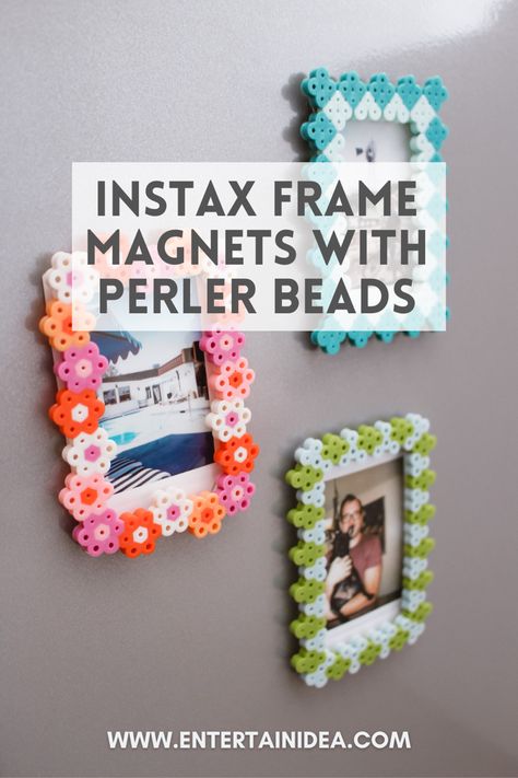 Perler Beads Frames Ideas, Preschool Polaroid Craft, Polaroid Photo Frame Diy, Crafts With Polaroid Pictures, Diy Instax Frame, Photo Frame Homemade, Hama Bead Photo Frame, Instax Frame Ideas, Perler Bead Instax Frame