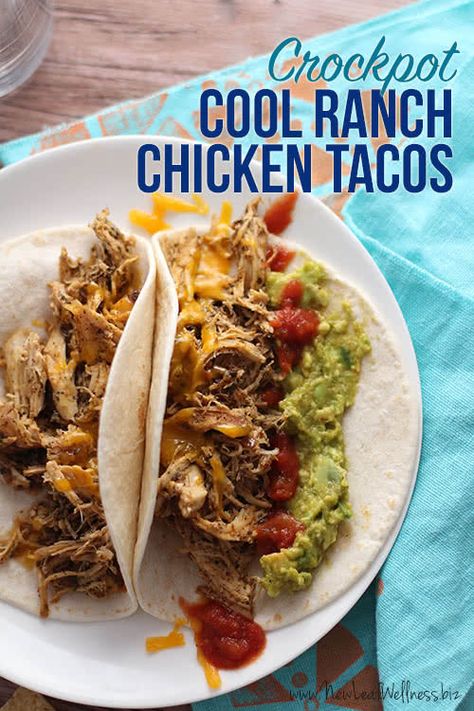 Cool Ranch Shredded Chicken Tacos (Crockpot Recipe) | The Family Freezer Ranch Shredded Chicken, Cool Ranch Chicken, Crockpot Videos, Tacos Crockpot, Crockpot Chicken Tacos Recipes, Chicken Ranch Tacos, Slow Cooker Freezer Meals, Shredded Chicken Tacos, Chicken Tacos Crockpot