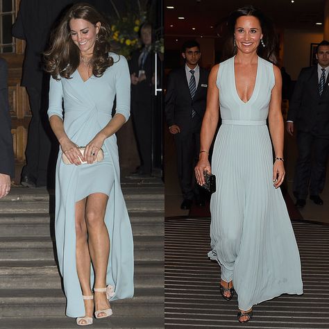 Kate Middleton and Pippa Middleton — two sisters who look sexy in pastels! Pippa Middleton Bridesmaid Dress, Princess Charlotte And Prince Louis, Pippa And James, Powder Blue Dress, Celebrity Style Dresses, Duchesse Catherine, Prince William And Kate Middleton, Kate And Pippa, Fried Corn