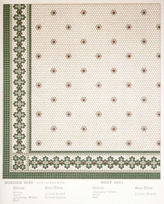 Early 1900s mosaic floor tile pattern from American Encaustic tile catalog. Mosaic Bathroom Floor, Penny Tile Floors, Craftsman Bathroom, Penny Tile, Mosaic Floor Tile, Mosaic Bathroom, Mosaic Floor, Patterned Floor Tiles, Craftsman Bungalows