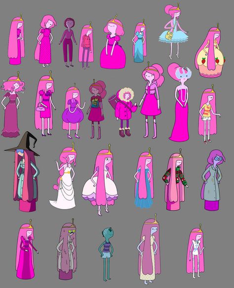 The many outfits of princess bubble gum Bubblegum Outfits, Princess Bubblegum Outfits, Princess Bubblegum Costumes, Wallpaper Adventure, Art Adventure Time, Adventure Time Cosplay, Adventure Time Princesses, Adveture Time, Marceline And Princess Bubblegum