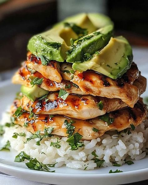 Gordon Ramsay 🍜 | Honey Lime Chicken and Avocado Rice Stack | Facebook Chicken With Avocado, Chicken And Avocado, Avocado Rice, Honey Lime Chicken, Chicken Steak, Summer Meal, Honey Lime, Turkey Sausage, Lime Chicken