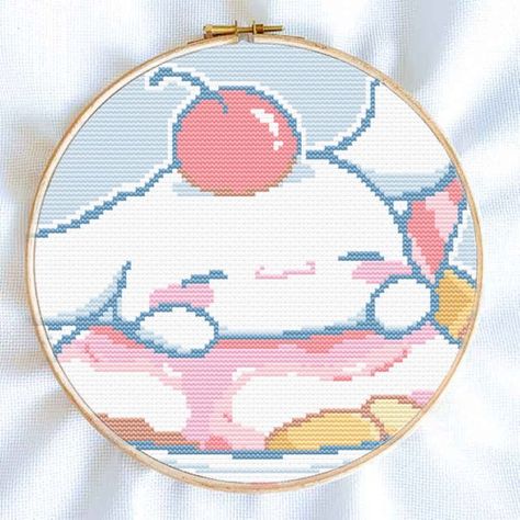 Cinnamoroll Cross Stitch Pattern, Perler Cinnamoroll, Cross Stitch Patterns Kawaii, Cinnamoroll Cross Stitch, Cross Stitch Kawaii, Sanrio Cross Stitch, Beginner Mosaic, Kawaii Pixel Art, Kawaii Cross Stitch