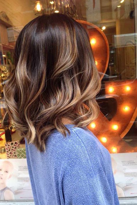 Graceful Looks for Medium Bob Hairstyles ★ Brunette Ombre, Brunette Balayage, Wavy Hairstyles, Medium Hairstyles, Winter Hair Color, Balayage Brunette, Short Hairstyle, Hair Color Balayage, Ash Blonde