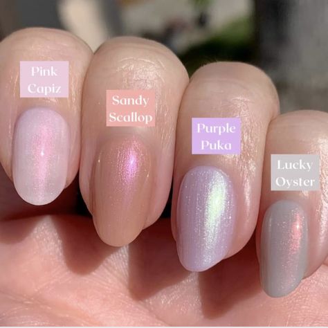 Iridescent Opal Chrome Nails, Short Nail Designs Iridescent, Clear Irridescent Nails Acrylic, Sheer Iridescent Nails, Soft Pink And Gold Nails, Nail Ideas Iridescent, Irredescent Nails Light Pink, Iridescent Lavender Nails, Irredescent Pink Nails