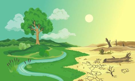 Climate change desertification illustrat... | Premium Vector #Freepik #vector #infographic #tree #texture #green Desertification Drawing, Soil Erosion Poster, Climate Changing Poster, Climate Changing, Environmental Posters, Tree Texture, Environmental Problems, Earth Drawings, Ecology Design