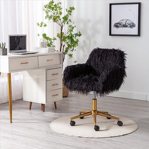 Black fur chair Office Addition, Fluffy Chair, Cute Desk Chair, Fur Chair, Comfortable Office Chair, Home Office Chair, Ergonomic Desk, Decoration Styles, Modern Office Chair