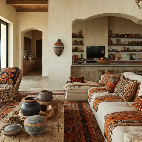 Taos Interior Design, Colombian Interior Design Home, Andalucia Interior Design, Navajo Interior Design, Tulum Home Design, Guatemalan Interior Design, Pueblo House Interior, Arizona Interior Design Ideas, Santa Fe Homes Interiors