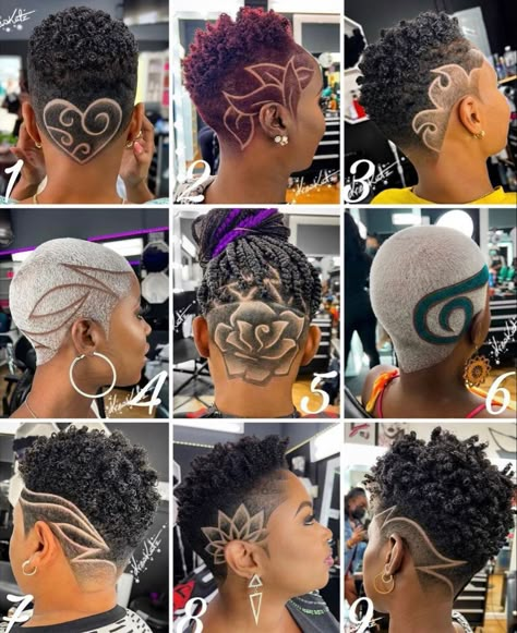 Unique Undercut Designs For Women, Shave Designs, Hair Rods, Natural Hair Haircuts, Braids With Shaved Sides, Short Hair Designs, Undercut Designs, Shaved Hair Cuts, Short Shaved Hairstyles