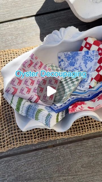 HomeGoods on Instagram: "A fun craft activity inspired by our pretty selection of paper goods in store! 🦪🖌 (📹: @treehousethreadsblog)" Shells Ideas, Fun Summer Ideas, Gold Acrylic Paint, Napkin Decoupage, Craft Activity, Printed Napkins, Oyster Shells, Fun Craft, July 7