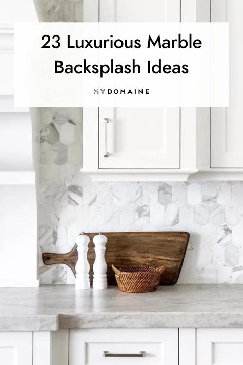 Marble Picket Tile Backsplash, Marble Picket Backsplash, Marble Backsplash Ideas, Hexagon Tile Backsplash Kitchen, Picket Tile Backsplash, Hexagon Tile Kitchen, Hexagon Marble Tile, Marble Tile Backsplash, Tiles Designs