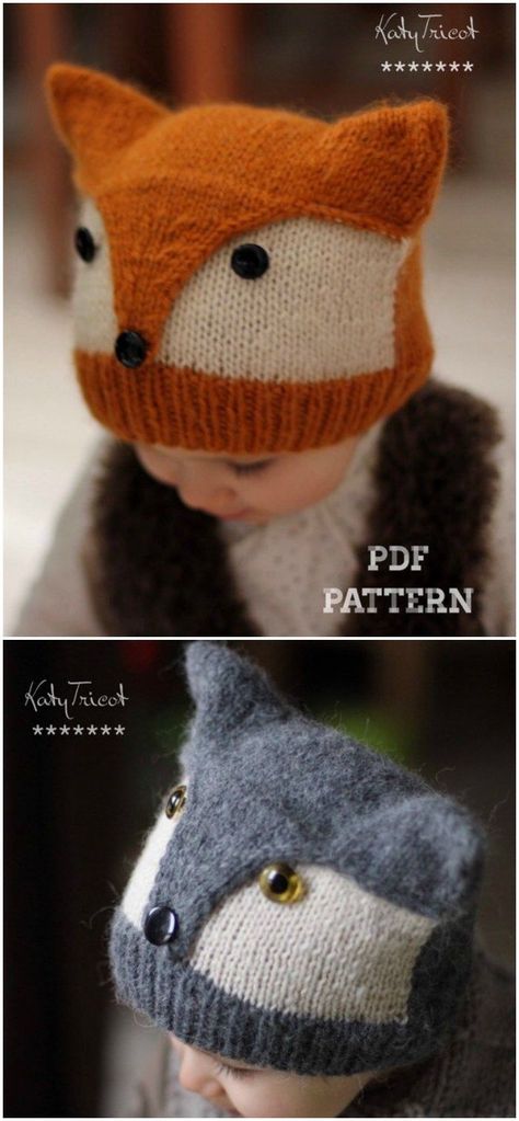 Love this adorable knit fox hat! Such a sweet hat for little ones! Check out the other adorable little costume hats found by #craftevangelist #crafts #knit #hat #pattern #yarn #DIY #knitting #foxes #wolves Knitted Hats Kids, Fox Hat, Baby Hats Knitting, Costume Hats, Hat Knitting Patterns, Knitting For Kids, Knitted Hat, Crochet Beanie, Kids Hats