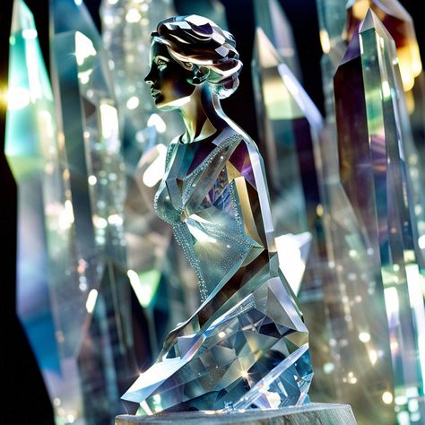 Statue Of A Woman, Crystal Statue, Through The Looking Glass, White Crystal, Black Crystals, Portrait Art, Painting Ideas, Art Reference, A Woman