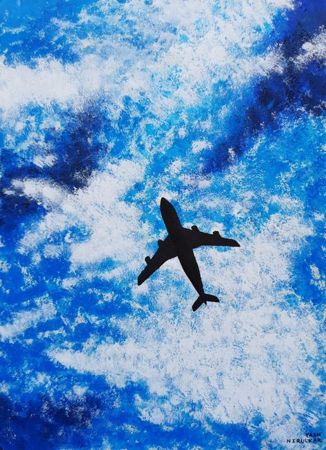 Plane In Sky Painting, Plane Painting Canvas Airplane Art, Photo Sketchbook, Plane Painting, Luggage Painting, Olivia Art, Pencil Photography, Airplane Painting, Sketching Pencil