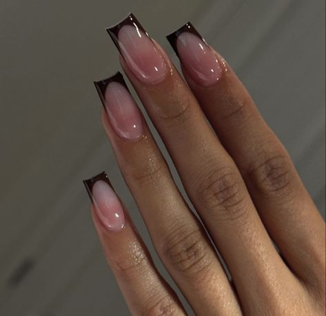 Black French Tip, Pink French Nails, Clear Acrylic Nails, Black French Tips, Acrylic Gel, French Tip Acrylic Nails, Dark Nails, Dark Colors, French Nails