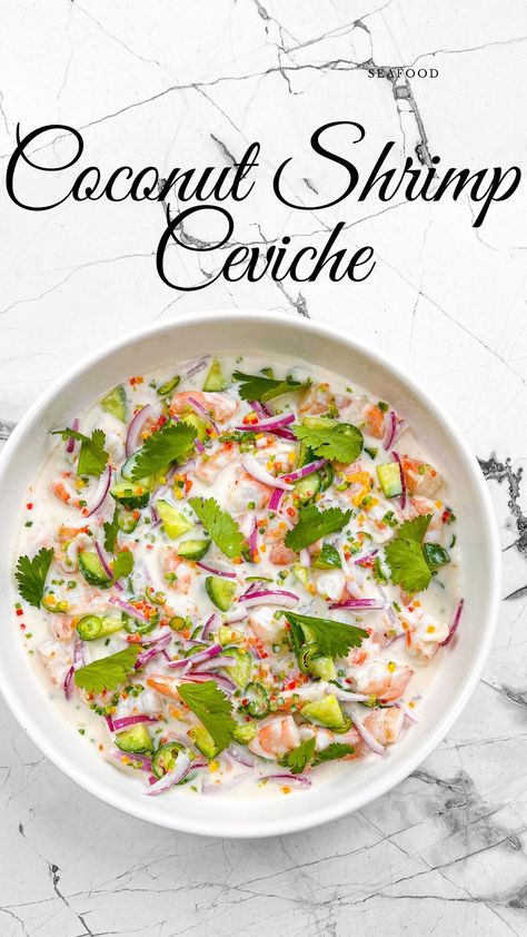 Happy first of the month! I got a lot of requests to repost this one because IG removed the audio from my last post. I’ll be back tomorrow… | Instagram Coconut Ceviche Recipe, Coconut Milk Ceviche, Ceviche With Coconut Milk, Chill Girlfriend, Shrimp Tartare, Ceviche Recipe Fish, Coconut Ceviche, Ceviche Shrimp, Seafood Ceviche