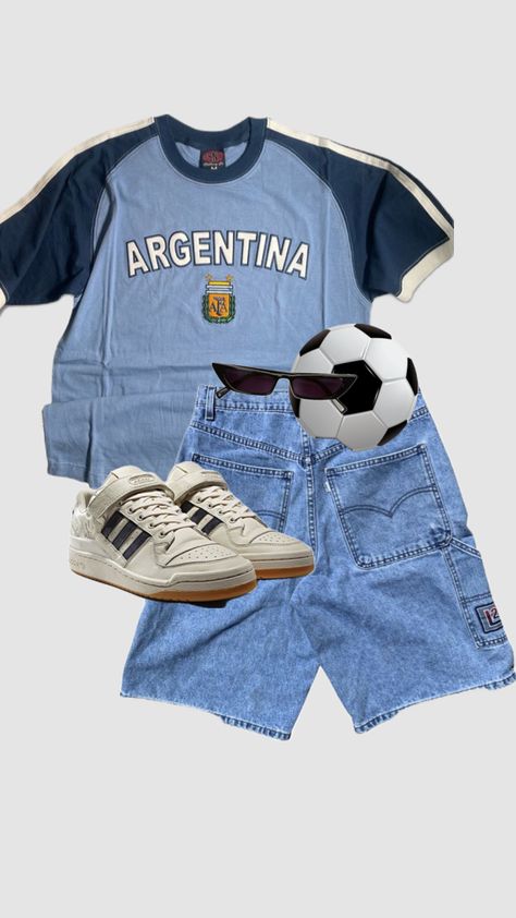 soccer fit #ootd #outfitinspo #socceroutfit #soccergame #sports #argentina Soccer Fit, Baggy Outfit Ideas, 90’s Outfits, Soccer Outfit, Soccer Outfits, Stylish Summer Outfits, Football Outfits, Swaggy Outfits, Sporty Outfits