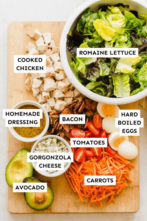 From the BEST Savory Dressing to the bacon, chicken, Gorgonzola, and veggies, this is hands-down my favorite Cobb Salad. #salad #bacon #hardboiledeggs Chicken Gorgonzola, Salad Bacon, Gorgonzola Salad, Cobb Salad Recipe, Thriving Home, Bacon Chicken, Salad Salad, Gorgonzola Cheese, Balsamic Chicken