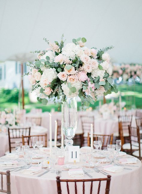 Classic Estate Wedding in Lake Geneva, WI - Inspired By This Floral Focal Point Wedding, Tall Arrangements, Lake Geneva Wedding, Table Wreath, Elegant Wedding Themes, Indoor Wedding Receptions, Light Pink Wedding, Tall Wedding Centerpieces, Classic Wedding Decorations