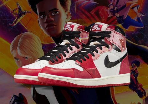 Spider-Man: Across the Spider-Verse x Air Jordan 1 Miles Morales Sneakers, Miles Morales Spiderman Jordans, Across The Spider Verse Jordan 1, Spider Man Jordan 1s, Miles Morales Jordans, Air Jordan 1 Spiderman, Miles Jordan, Miles Morales Shoes, Spiderman Shoes