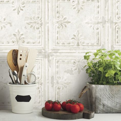 Charlton Home Rossini Tin Tile Peel and Stick Wallpaper Roll & Reviews | Wayfair Tile Peel And Stick Wallpaper, Tile Peel And Stick, Pvc Ceiling Tiles, Roommate Decor, Temporary Decorating, Look Wallpaper, Faux Tin, Room Visualizer, Tin Tiles