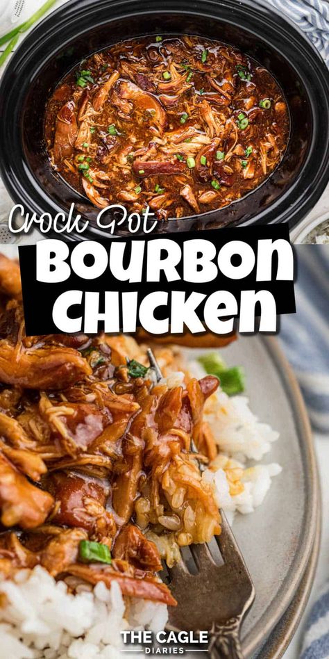 Crock Pot Bourbon Chicken makes this dish even easier to make. You'll think you're sitting in the food court at the mall. Bourbon chicken cooked in the slow cooker is wickedly easy with step by step directions. Croc Pot Meals For Family, Healthy Crockpot Recipes Dinner, Cheap Crockpot Meals Budget, Whole Food Crockpot Recipes, Croc Pot Fall Recipes, Crocktober Crock Pot Recipes, Crock Pot Fall Recipes, Chicken In Crock Pot Recipes Easy, Family Crockpot Meals Dinners