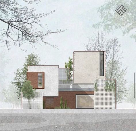 Ideas With Wood, Residential Architecture Facades, Tropical Houses Architecture, Architectural Illustration, Architecture Elevation, Two Story House, Facade Architecture Design, Architectural Rendering, Modern House Facades