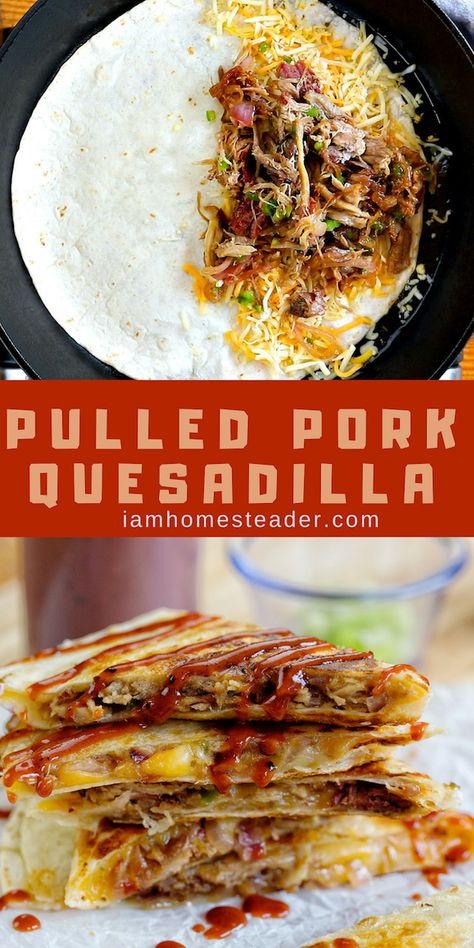 Sweet Pork Quesadillas, Party Quesadillas Appetizers, Shredded Pork Quesadilla, Leftover Pulled Pork Burritos, Pull Pork Quesadilla, Pulled Pork Fajitas, Food Truck Recipes Copycat, What To Eat With Quesadillas, Healthy Pulled Pork Meals